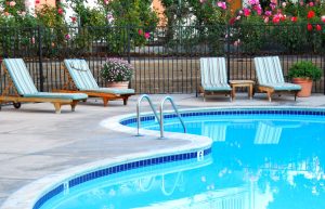 beautiful swimming pool with modern deck